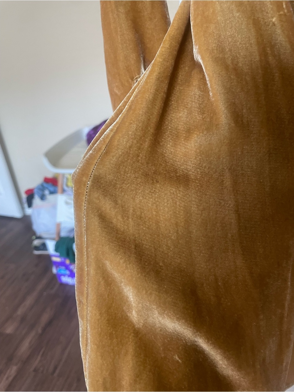Reformation Chrissy Long Sleeve Velvet Wrap Dress in Caramel - Picture 6 of 11